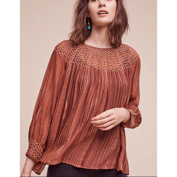 Love Sam Tops - Anthropologie Love Sam Metallic Smocked Peasant Top~S